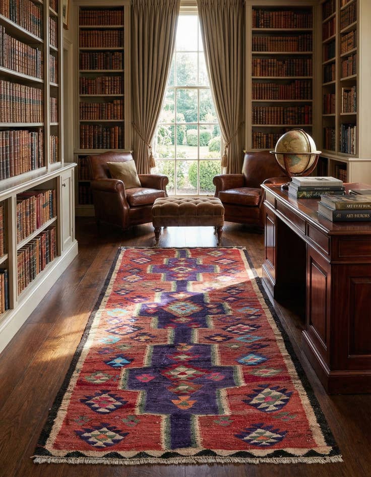 Detail image of 4' 9 x 9' 5  Hand Woven Kilim Fars Wool Runner Rug