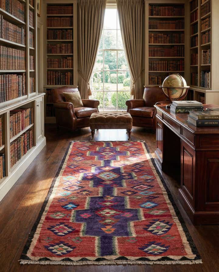 4' 9 x 9' 5 Hand Woven Kilim Fars Wool Runner Rug