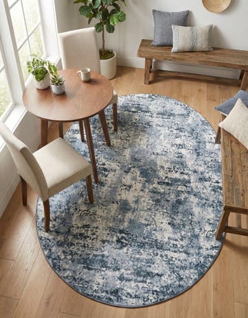 Vintage Blue Aurora Oval Rug