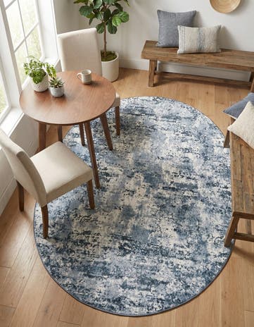 Vintage Blue Aurora Oval Rug