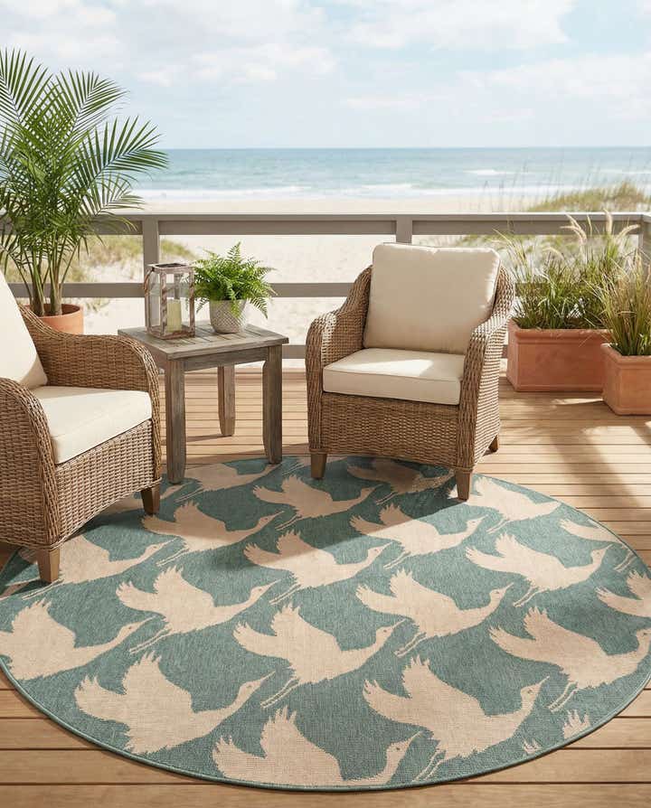 6' x 6' Easy-Clean Coastal Indoor / Outdoor Round Rug