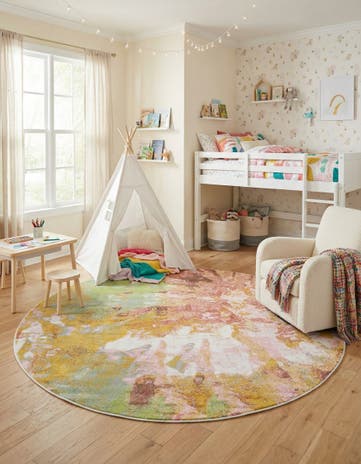 7' 10 x 7' 10 Abstract Whimsy Kids Round Rug