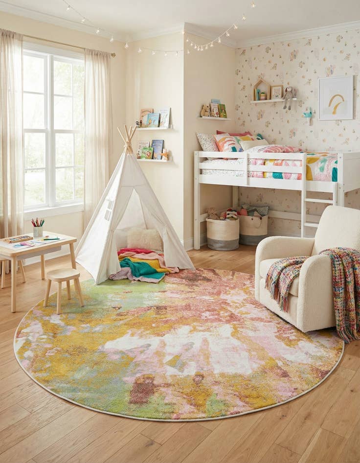 Detail image of 7' 10 x 7' 10 Abstract Whimsy Kids Round Rug