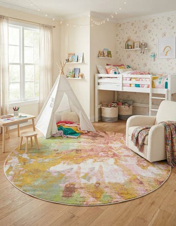 7' 10 x 7' 10 Abstract Whimsy Kids Round Rug