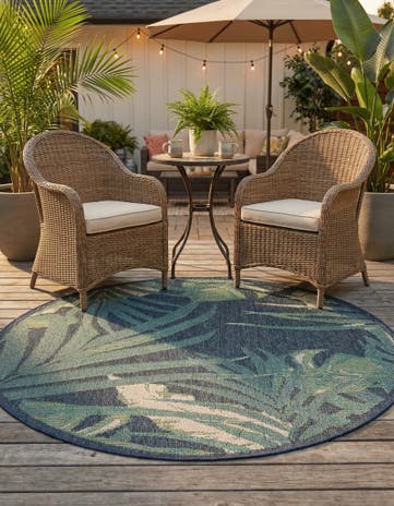 Navy Blue Easy-Clean Baja Indoor / Outdoor Round Rug