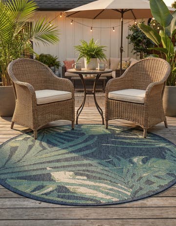 Navy Blue Easy-Clean Baja Indoor / Outdoor Round Rug