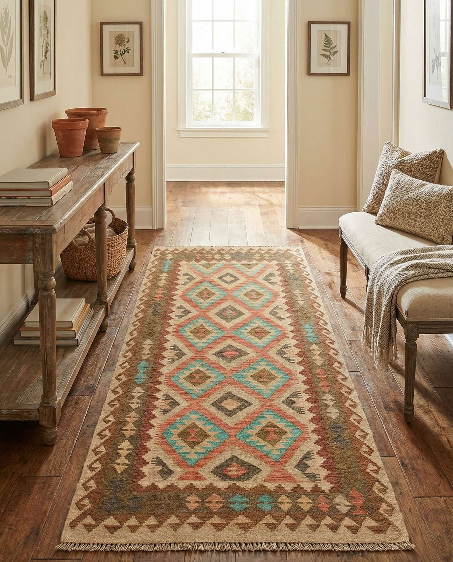 3' 4 x 6' 6 Hand Woven Kilim Maymana Wool Runner Rug