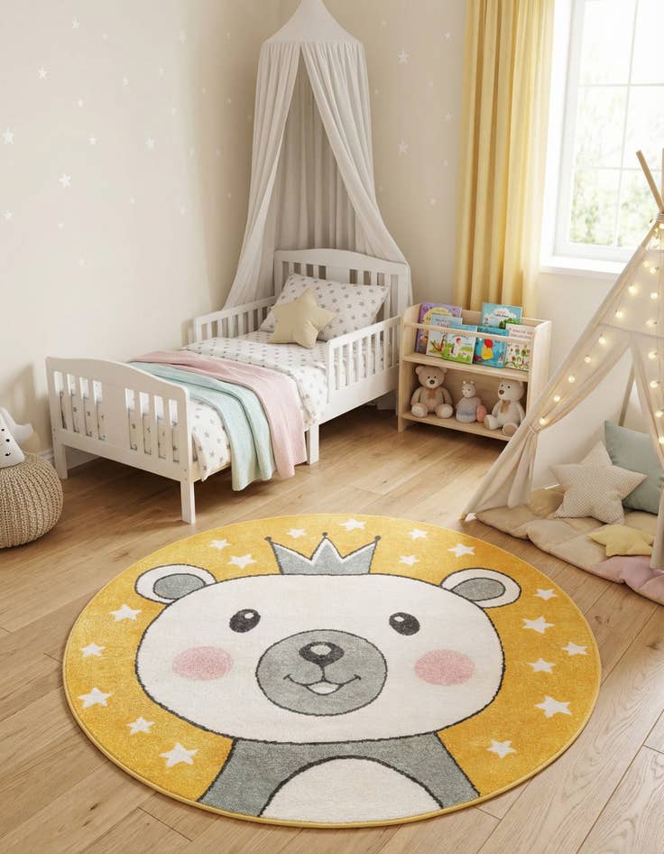 Detail image of  5' 3 x 5' 3 Bear Whimsy Kids Round Rug