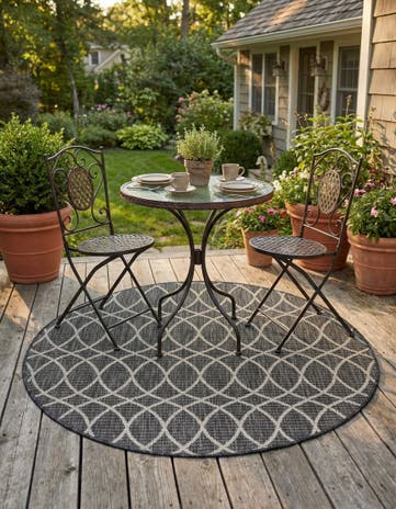 Charcoal Easy-Clean Lattice Indoor / Outdoor Round Rug