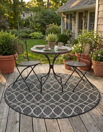 Charcoal Easy-Clean Lattice Indoor / Outdoor Round Rug
