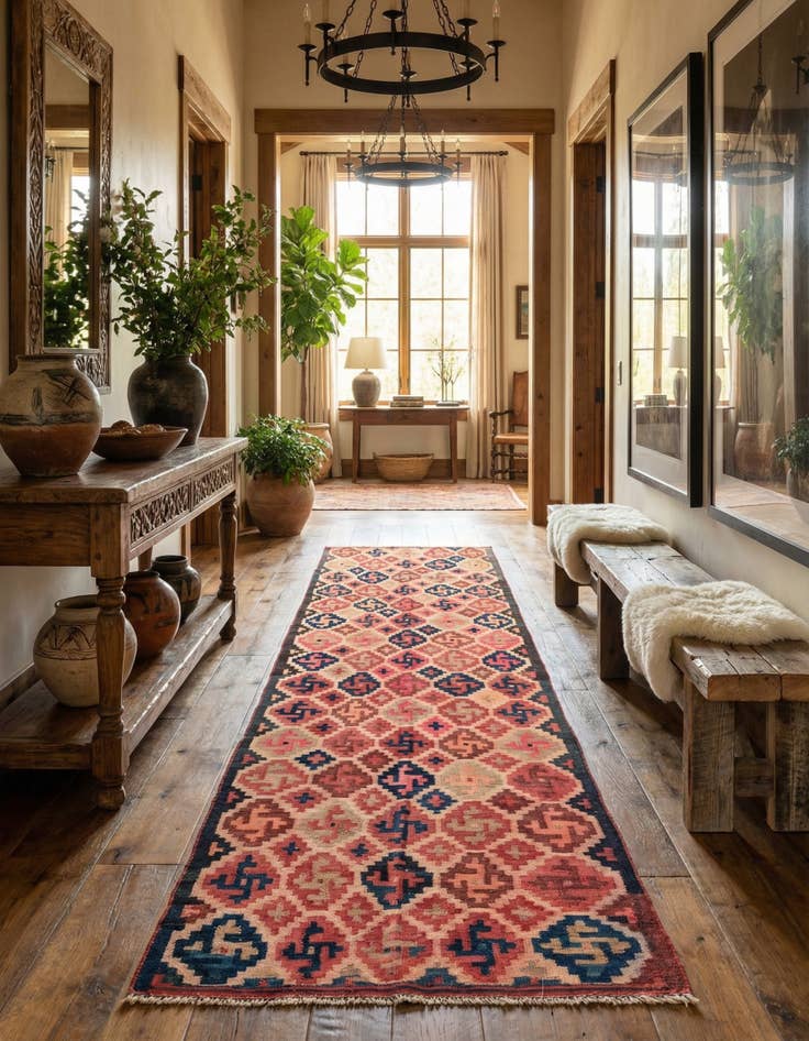 Detail image of  4' x 13' 2  Hand Woven Kilim Fars Wool Runner Rug