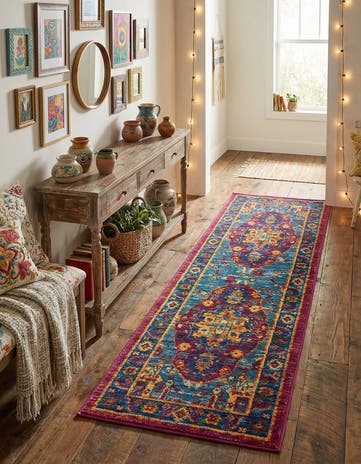 Pink Blue Calypso Runner Rug