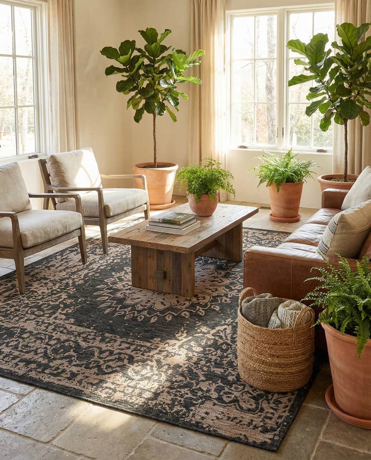 Detail image of 7' 10 x 7' 10 Easy-Clean Traditional Indoor / Outdoor Square Rug