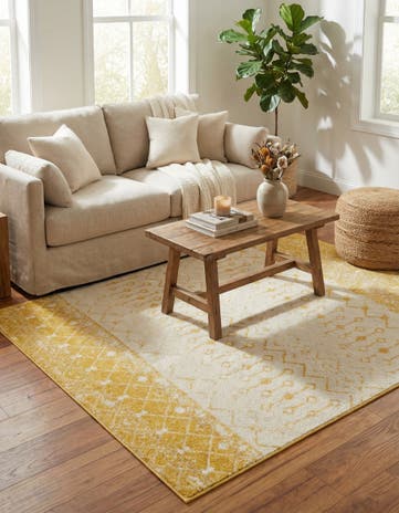 Ivory and Yellow Moroccan Trellis Square Rug