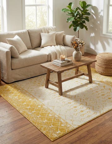 Ivory and Yellow Moroccan Trellis Square Rug