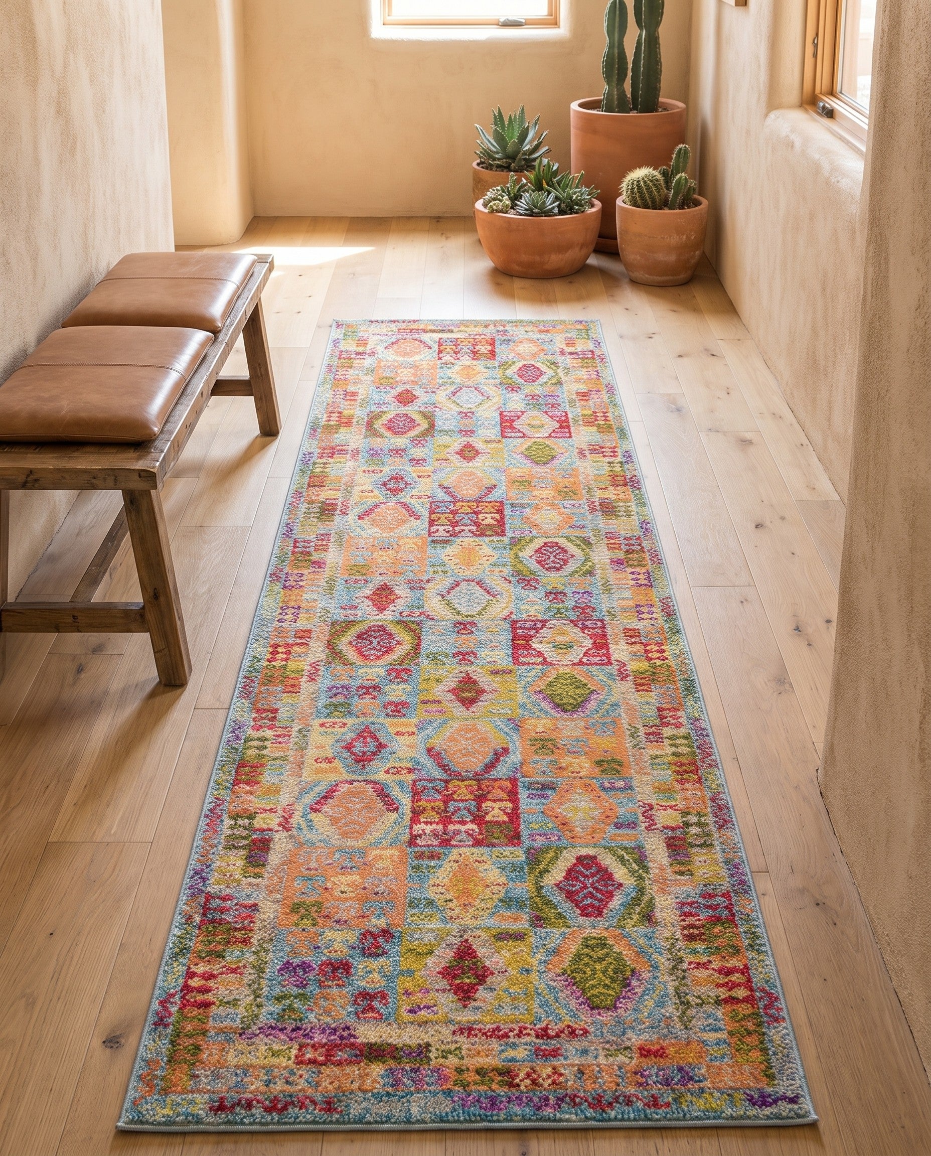 Light Blue Washable Santa Fe Runner Rug
