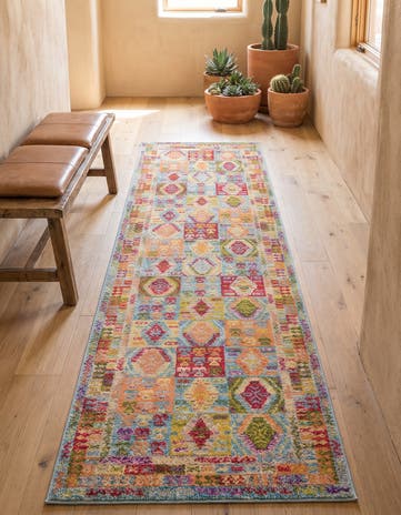 Light Blue Washable Santa Fe Runner Rug