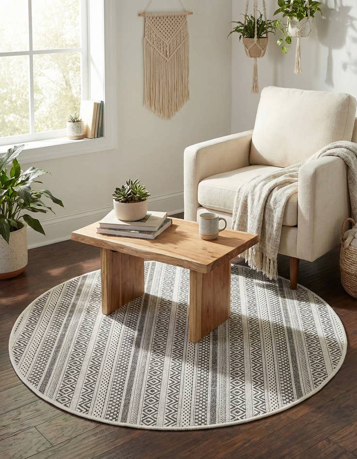 Detail image of  4' x 4'  Washable Ribbon Indoor / Outdoor Round Rug