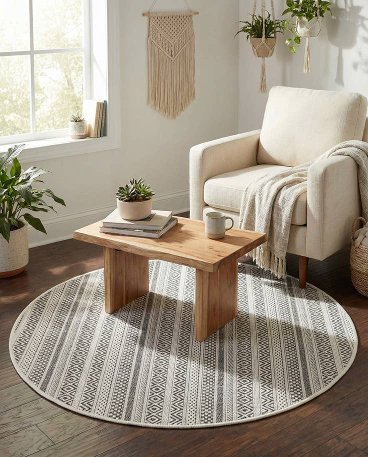 Detail image of 4' x 4' Easy-Clean Ribbon Indoor / Outdoor Round Rug
