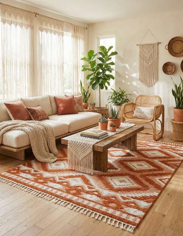 Rust Red Boho Square Rug