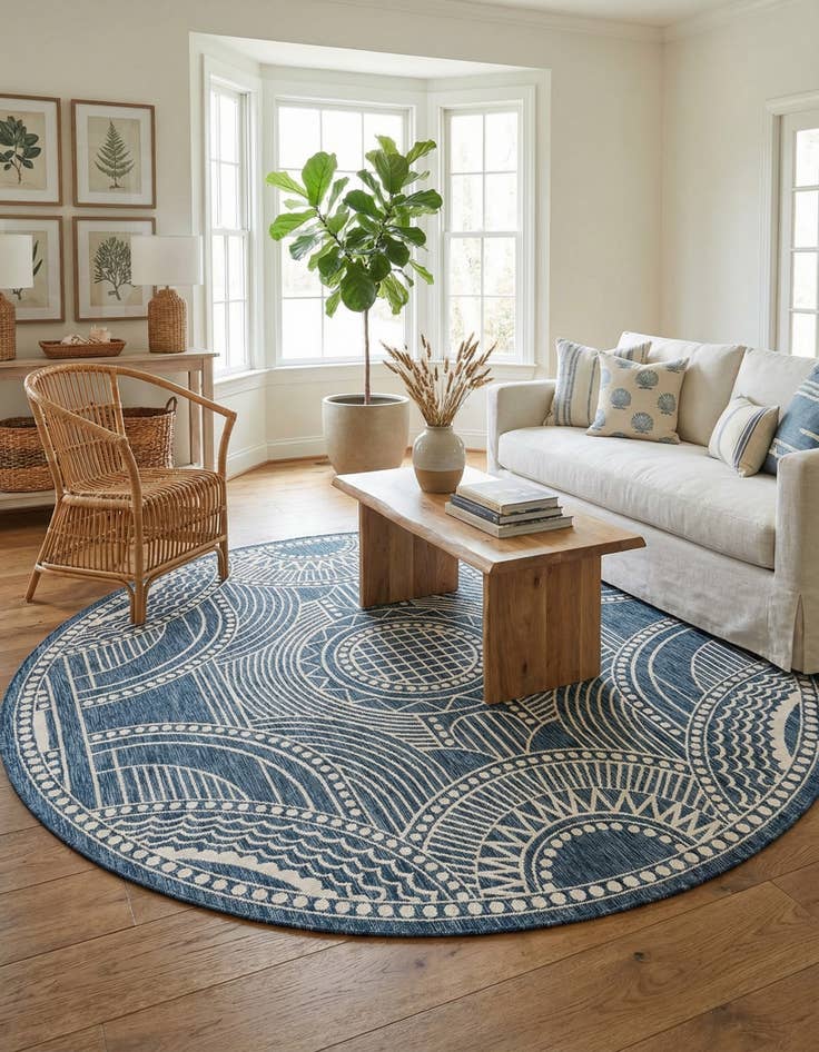 Detail image of 10' x 10' Easy-Clean Traditional Indoor / Outdoor Round Rug