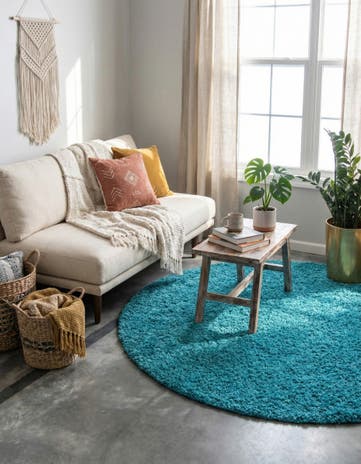 4' x 4' Solid Shag Round Rug