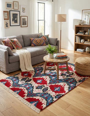 3' 4 x 4' 10 Hand Knotted Ikat Wool Rug