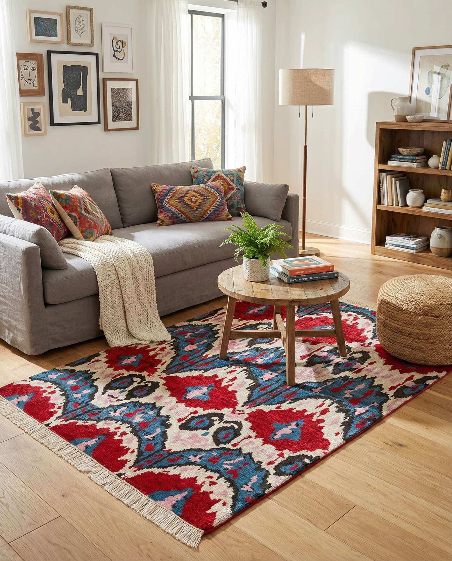 3' 4 x 4' 10 Hand Knotted Ikat Wool Rug