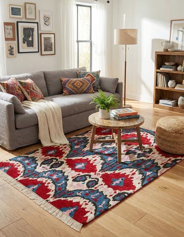 3' 4 x 4' 10 Hand Knotted Ikat Wool Rug