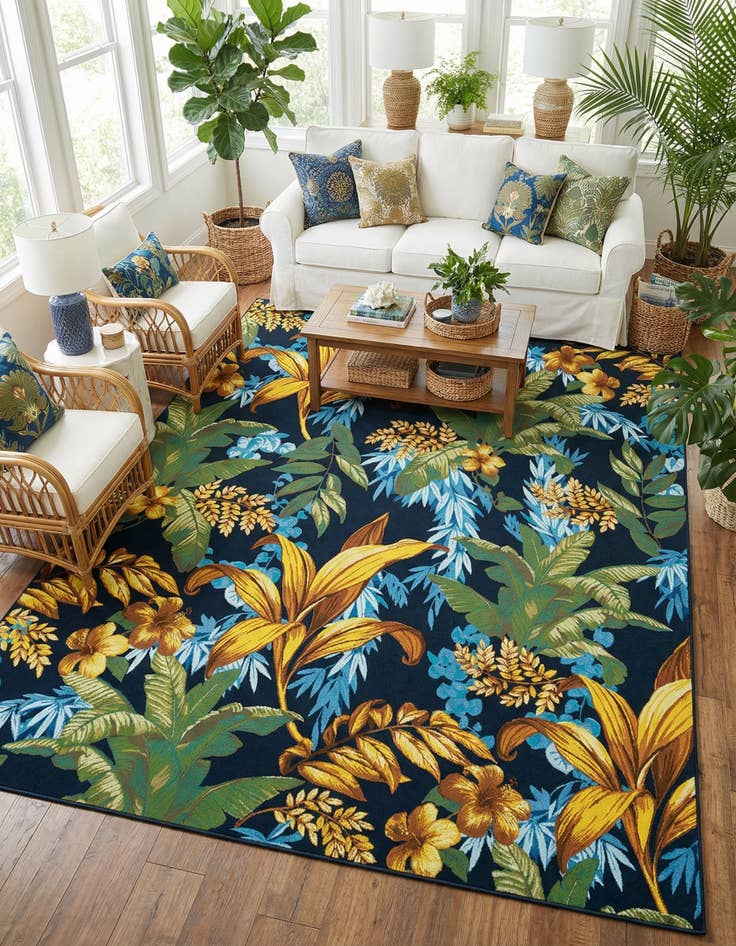 Detail image of  10' x 12'  Washable Botanical Indoor / Outdoor Rug