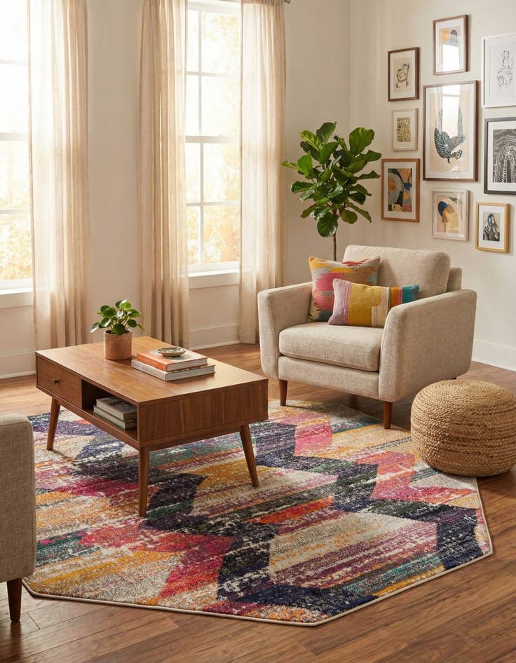 Detail image of 5' 3 x 5' 3  Washable Vivid Octagon Rug