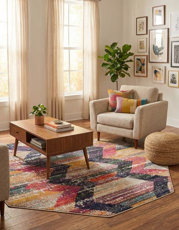 5' 3 x 5' 3 Washable Vivid Octagon Rug