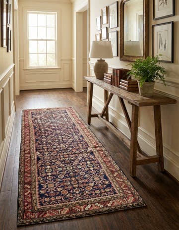3' 7 x 9' 6 Hand Knotted Hossainabad Persian Wool Runner Rug