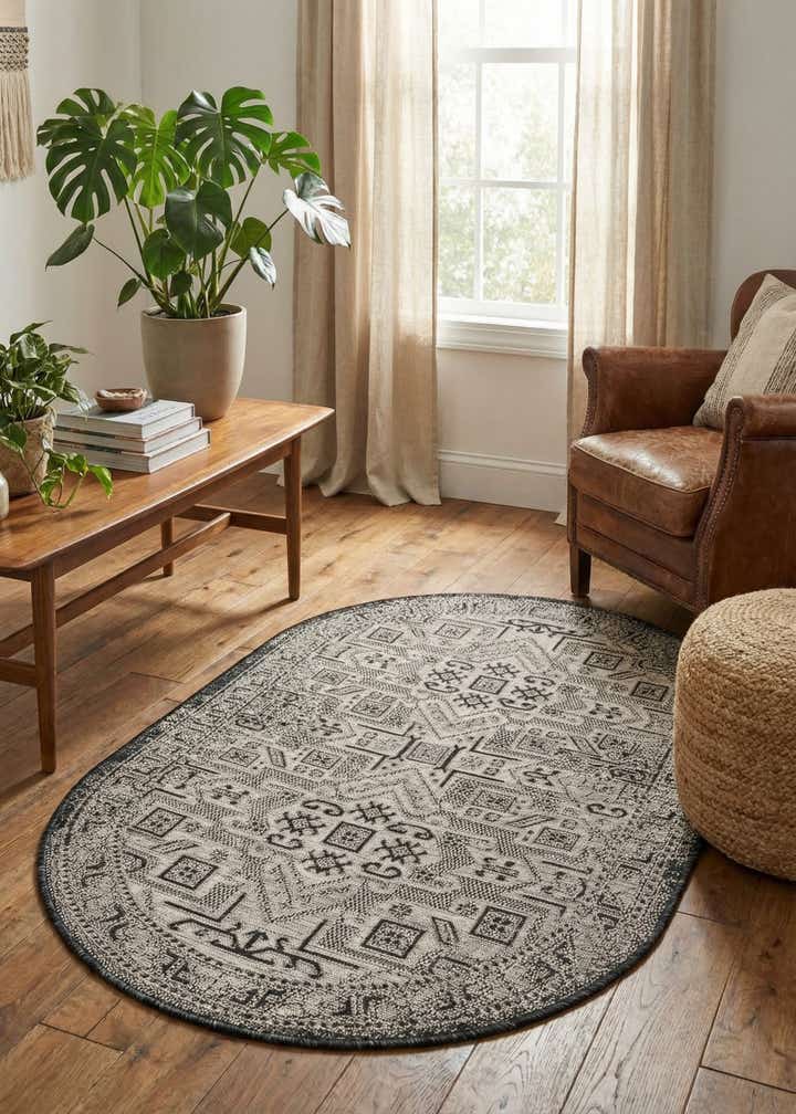 3' x 5' 3 Easy-Clean Aztec Indoor / Outdoor Oval Rug