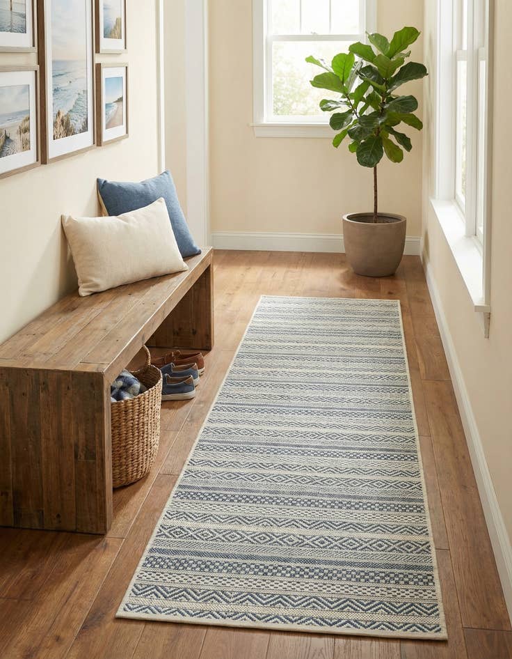 Detail image of 2' x 8'  Washable Striped Indoor / Outdoor Runner Rug