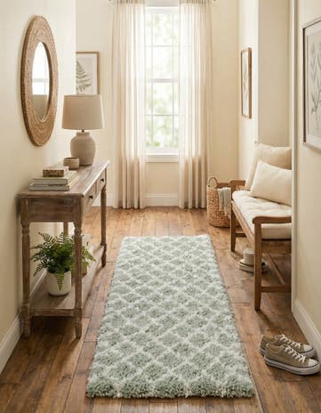 White Cyan Moroccan Shag Runner Rug