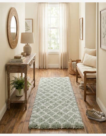 White Cyan Marrakesh Shag Runner Rug