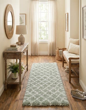 White Cyan Moroccan Shag Runner Rug