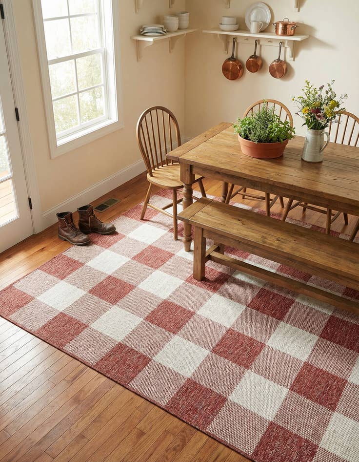 Detail image of 4' x 6'  Washable Checkered Indoor / Outdoor Rug