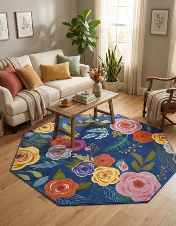 Blue Blossom Octagon Rug