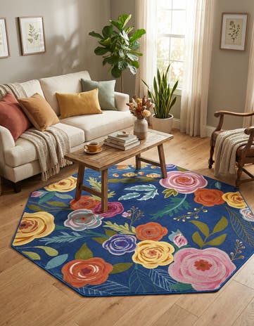 Blue Blossom Octagon Rug