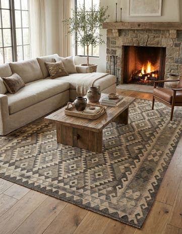 6' 8 x 9' 7 Hand Woven Kilim Maymana Wool Rug