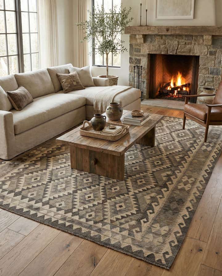 6' 8 x 9' 7 Hand Woven Kilim Maymana Wool Rug