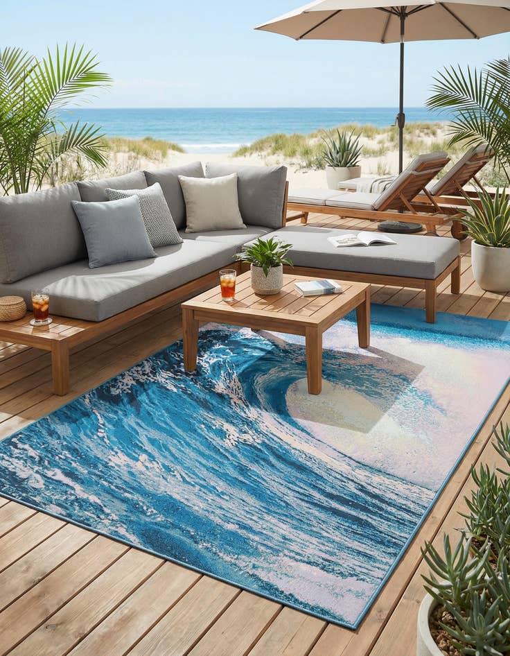 Detail image of 6' 1 x 9'  Washable Modern Indoor / Outdoor Rug