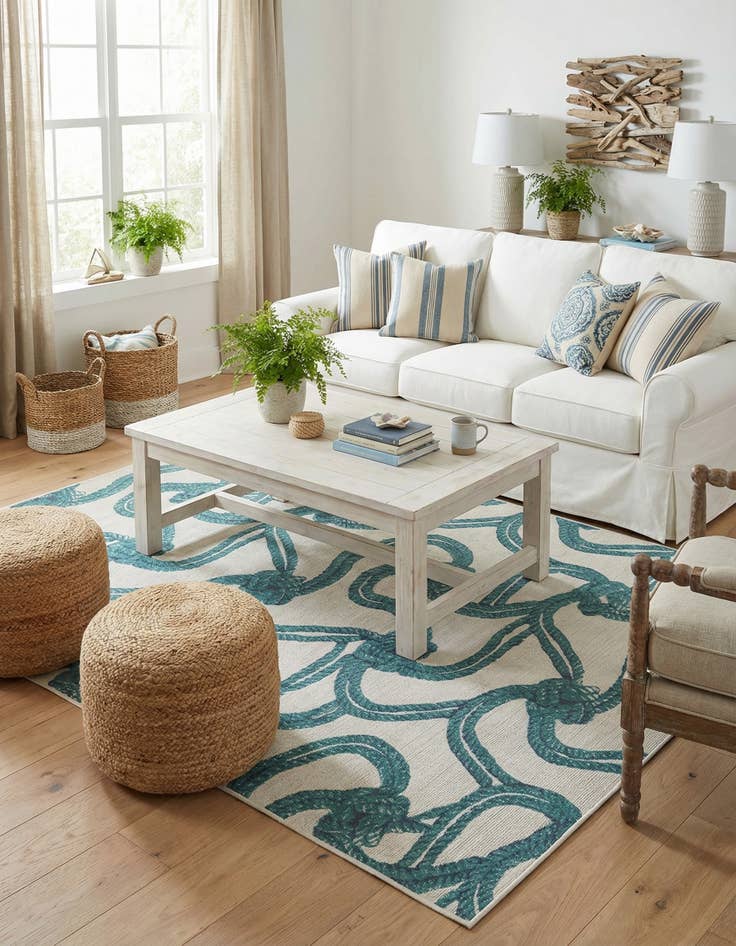 Detail image of 9' x 12'  Washable Coastal Indoor / Outdoor Rug