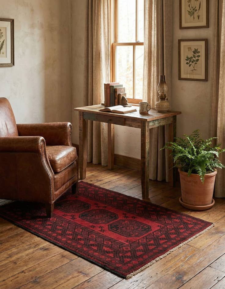 Detail image of  3' 3 x 4' 8  Hand Knotted Afghan Akhche Wool Rug