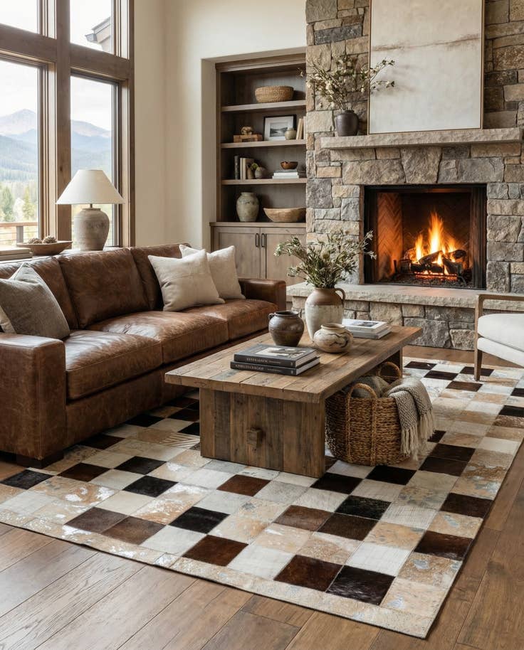 Detail image of 5' 2 x 8' Cowhide Leather Rug