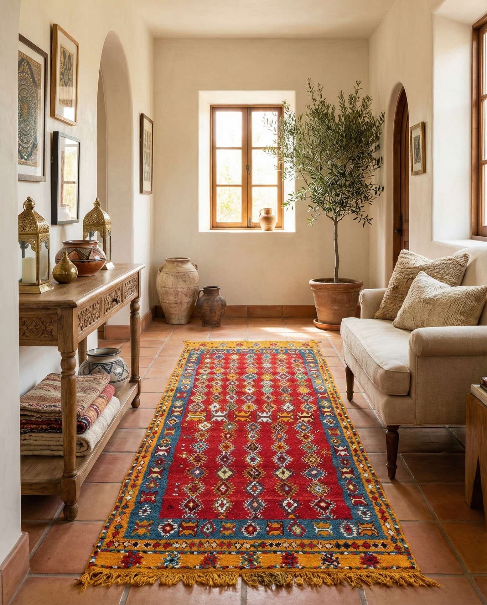 4' 3 x 9' 8 Hand Knotted Moroccan Oriental Wool Runner Rug