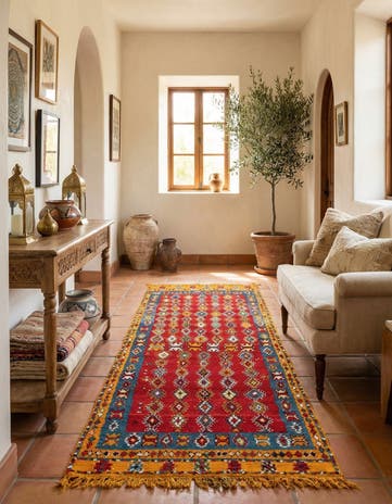 4' 3 x 9' 8 Hand Knotted Moroccan Oriental Wool Runner Rug