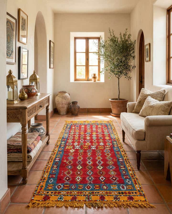 4' 3 x 9' 8 Hand Knotted Moroccan Oriental Wool Runner Rug